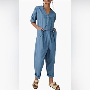 Free People Cotton Blue Jumpsuit oversized size XS